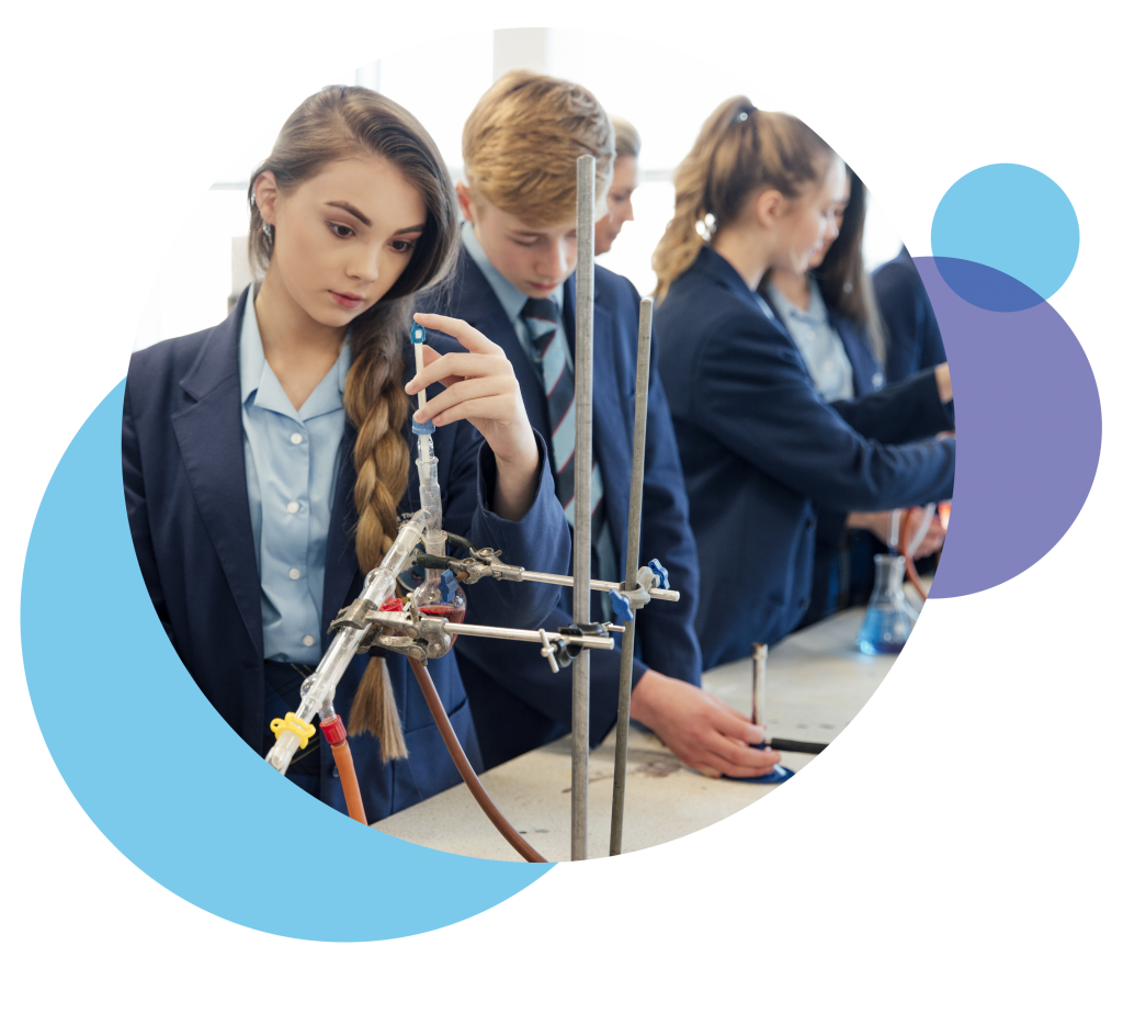 School pupils in a science lab