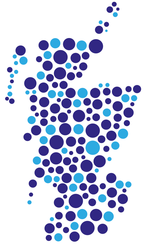 Scotland map made out of colourful dots